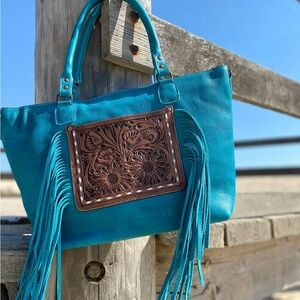 Turquoise tooled genuine leather bag